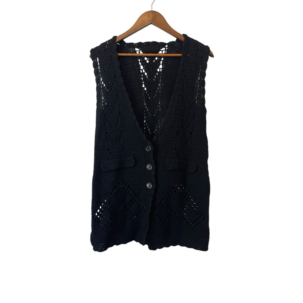 Women's Wool Prada Open Knit Crochet Vest Size 42 ( US 4/6)‎ Granny Core Black